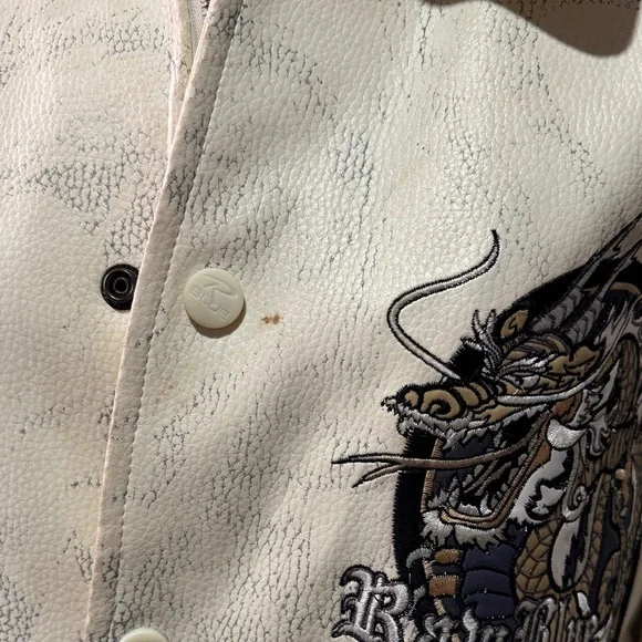 Cream Bomber Jacket with Dragon Embroidery - Picture 12 of 16